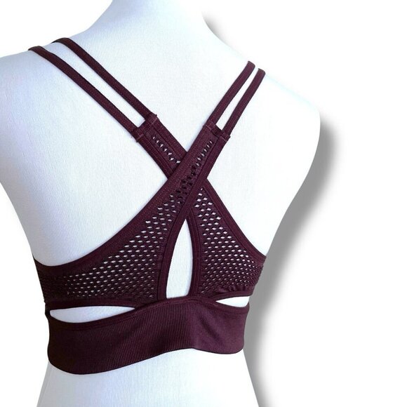 Victorias Secret Sports Bra Bralette Sz Medium Plum Wire Free Yoga Strappy Back - Picture 6 of 7